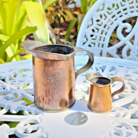 Antique Vintage Handcrafted Copper Pitcher W.A.L Stamp 4.5”x3” & 2.5"x1.75" - Picture 8 of 13